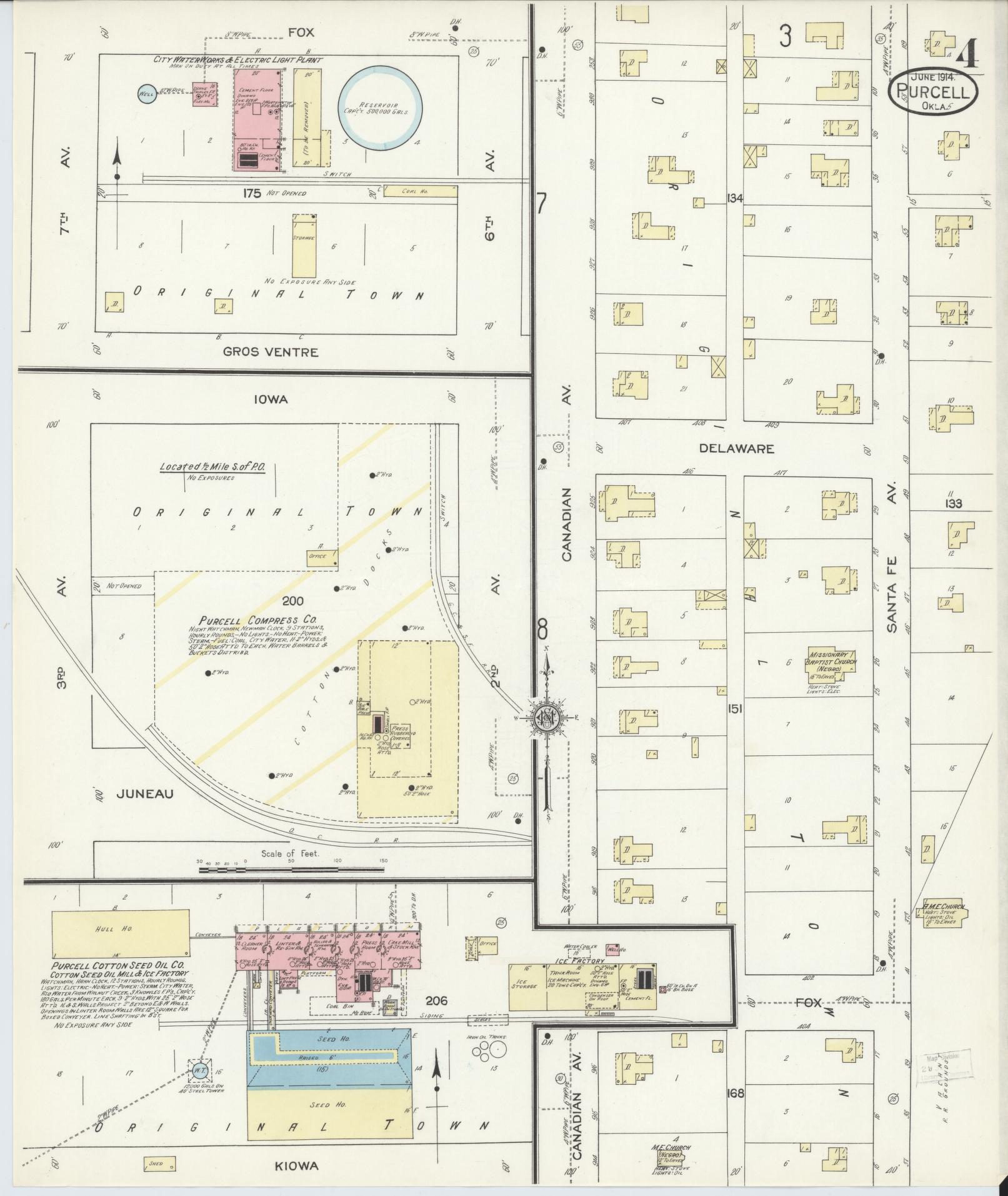 Sanborn Fire Insurance Map from Purcell, McClain County, Oklahoma (1914), Sheet #0004 - Complete Map Set gallery image, historic Sanborn map, vintage wall art, Oklahoma Oklahoma