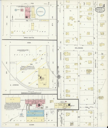 Sanborn Fire Insurance Map from Purcell, McClain County, Oklahoma (1914), Sheet #0004 - Complete Map Set gallery image, historic Sanborn map, vintage wall art, Oklahoma Oklahoma