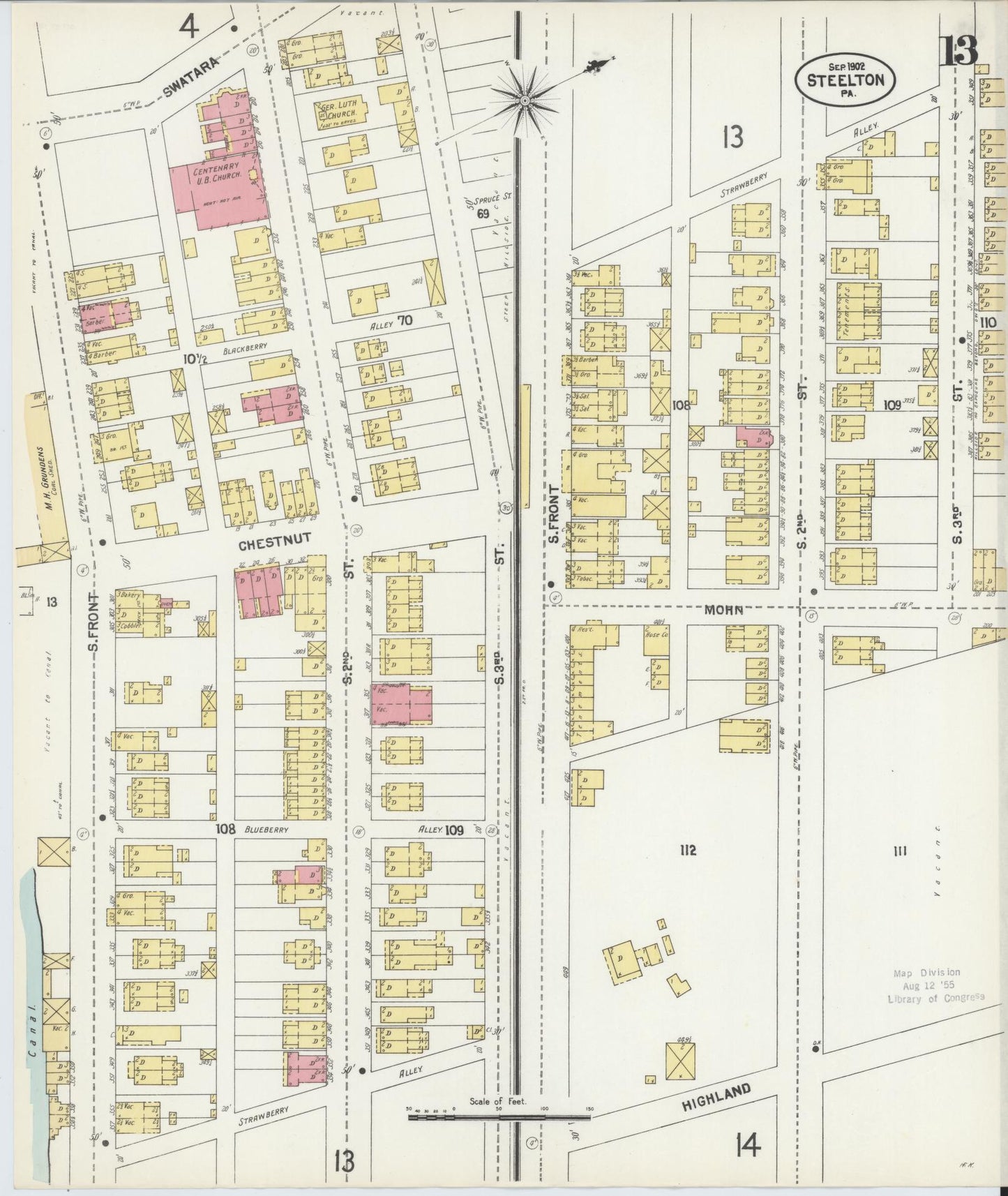 Sanborn Fire Insurance Map from Steelton, Dauphin County, Pennsylvania (1902), Sheet #0013 - Complete Map Set gallery image, historic Sanborn map, vintage wall art, Pennsylvania Pennsylvania