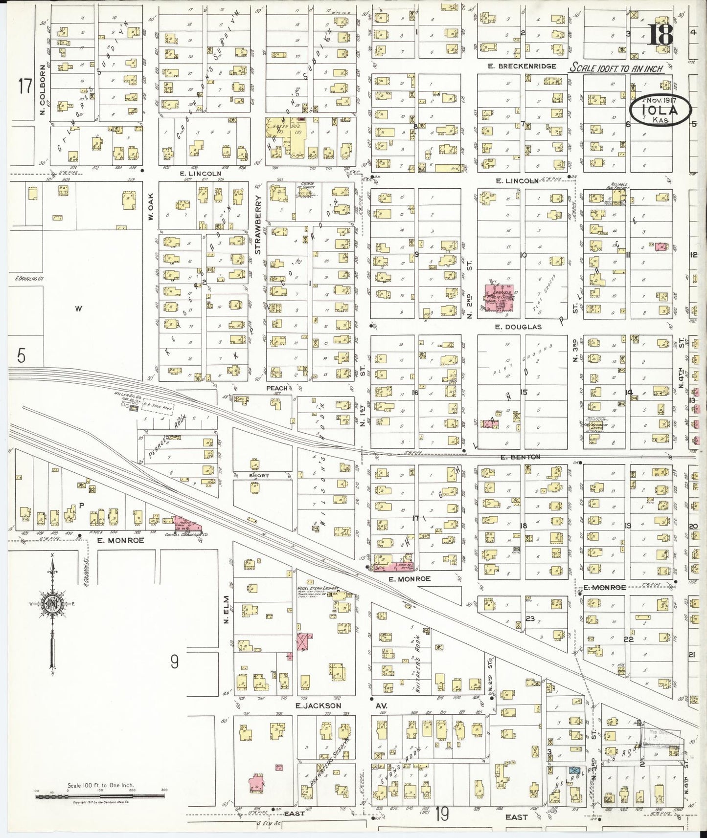 Sanborn Fire Insurance Map from Iola, Allen County, Kansas (1917), Sheet #0018 - Complete Map Set gallery image, historic Sanborn map, vintage wall art, Kansas Kansas