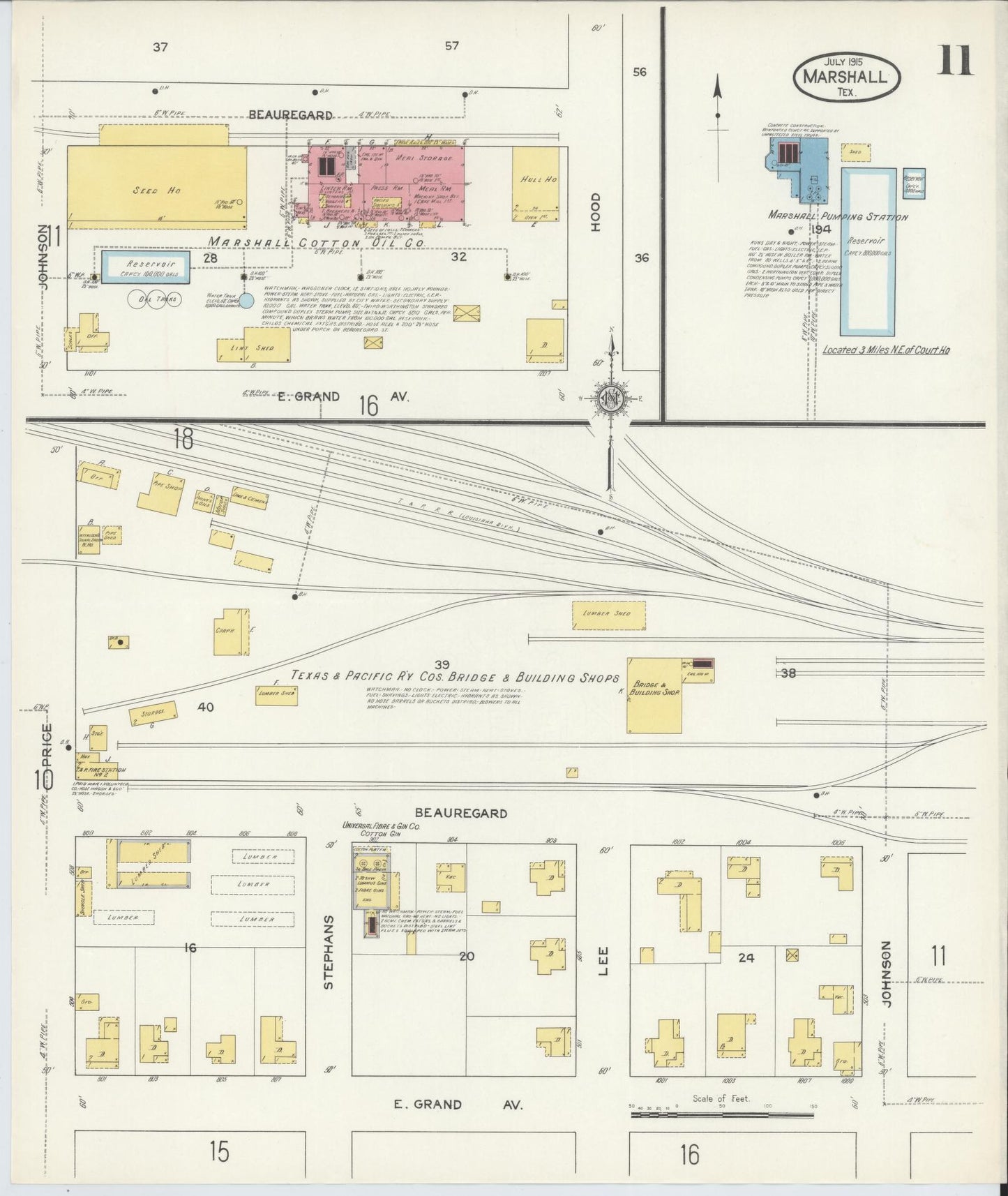 Sanborn Fire Insurance Map from Marshall, Harrison County, Texas (1915), Sheet #0011 - Complete Map Set gallery image, historic Sanborn map, vintage wall art, Texas Texas