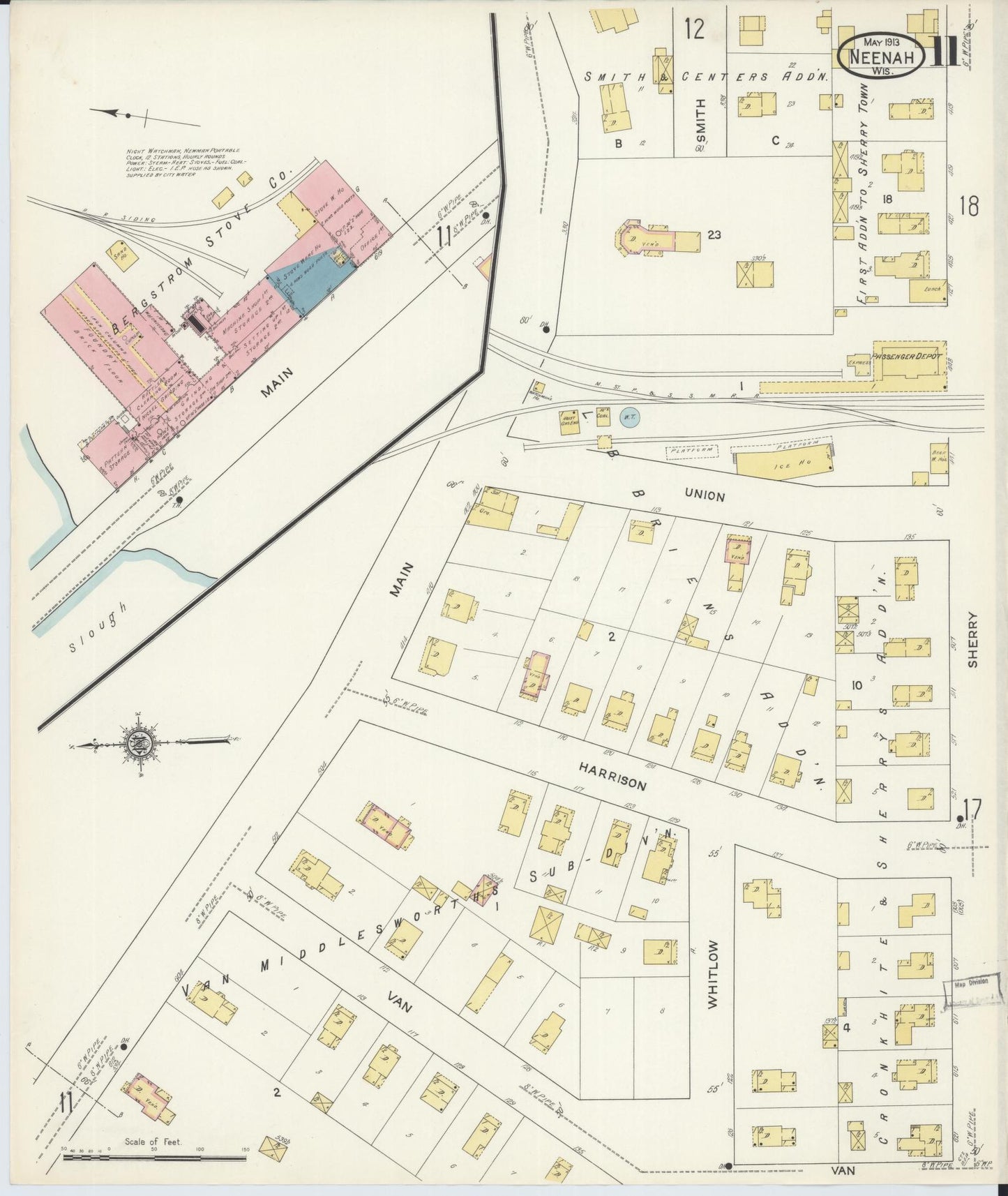 Sanborn Fire Insurance Map from Neenah, Winnebago County, Wisconsin (1913), Sheet #0011 - Complete Map Set gallery image, historic Sanborn map, vintage wall art, Wisconsin Wisconsin