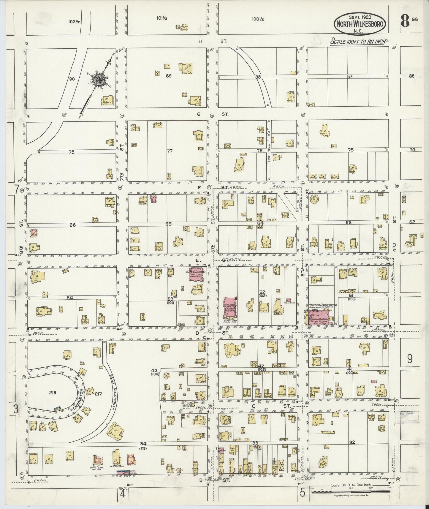 Sanborn Fire Insurance Map from North Wilkesboro, Wilkes County, North Carolina (1920), Sheet #0008 - Complete Map Set gallery image, historic Sanborn map, vintage wall art, North Carolina North Carolina
