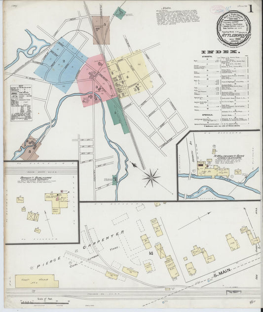 Sanborn Fire Insurance Map from Attleboro, Bristol County, Massachusetts (1889), Sheet #0001 - Complete Map Set gallery image, historic Sanborn map, vintage wall art, Massachusetts Massachusetts