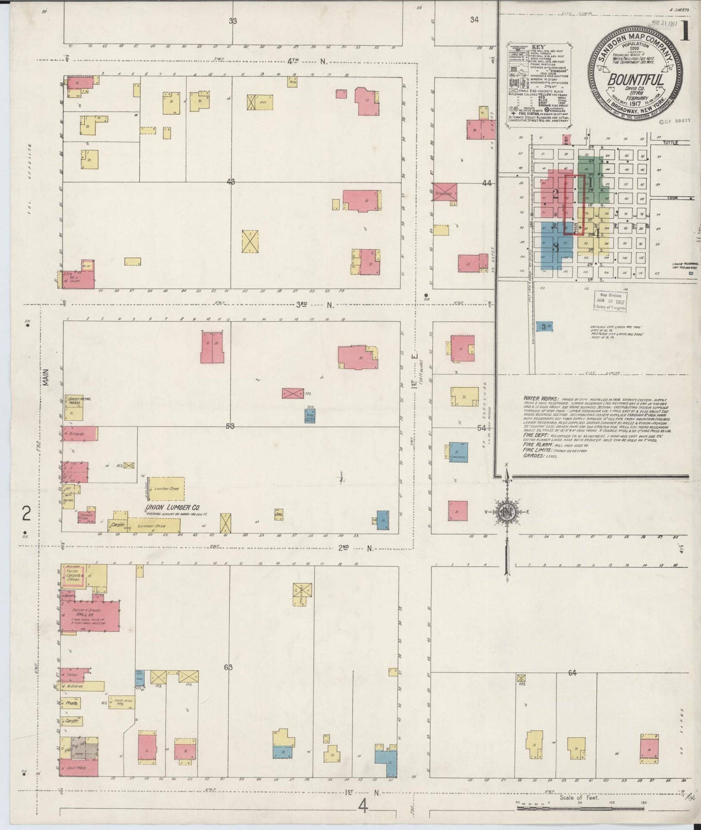 Sanborn Fire Insurance Map from Bountiful, Davis County, Utah (1917), Sheet #0001 - Complete Map Set gallery image, historic Sanborn map, vintage wall art, Utah Utah