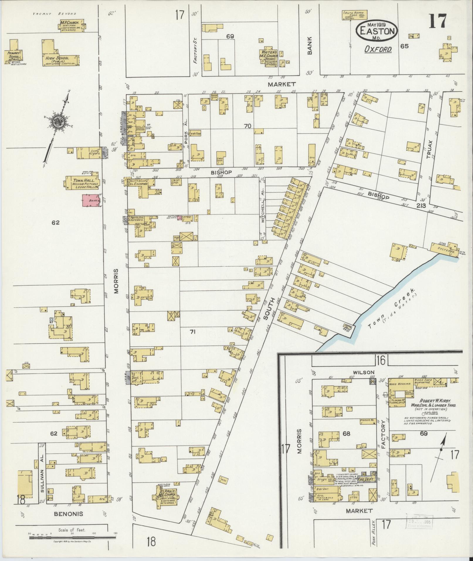 Sanborn Fire Insurance Map from Easton, Talbot County, Maryland (1919), Sheet #0017 - Complete Map Set gallery image, historic Sanborn map, vintage wall art, Maryland Maryland