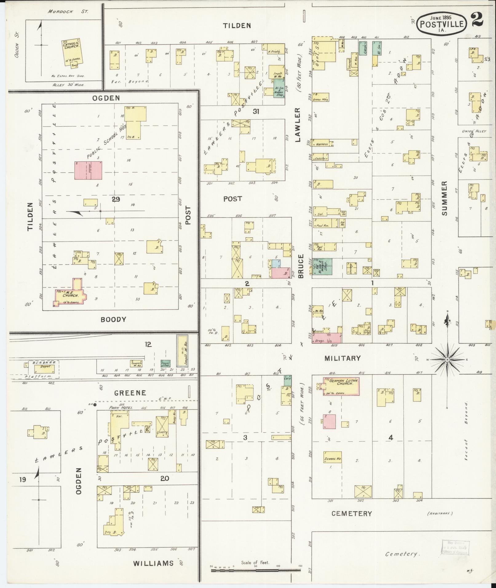 Sanborn Fire Insurance Map from Postville, Allamakee County, Iowa (1895), Sheet #0002 - Historic Sanborn Fire Insurance Map Print