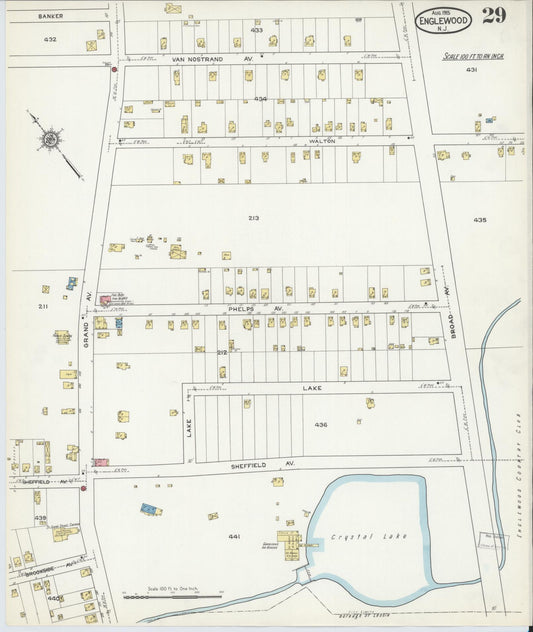 Sanborn Fire Insurance Map from Englewood, Bergen County, New Jersey (1915), Sheet #0029 - Historic Sanborn Fire Insurance Map Print, vintage old map wall art, antique decor, genealogy gift, New Jersey New Jersey map