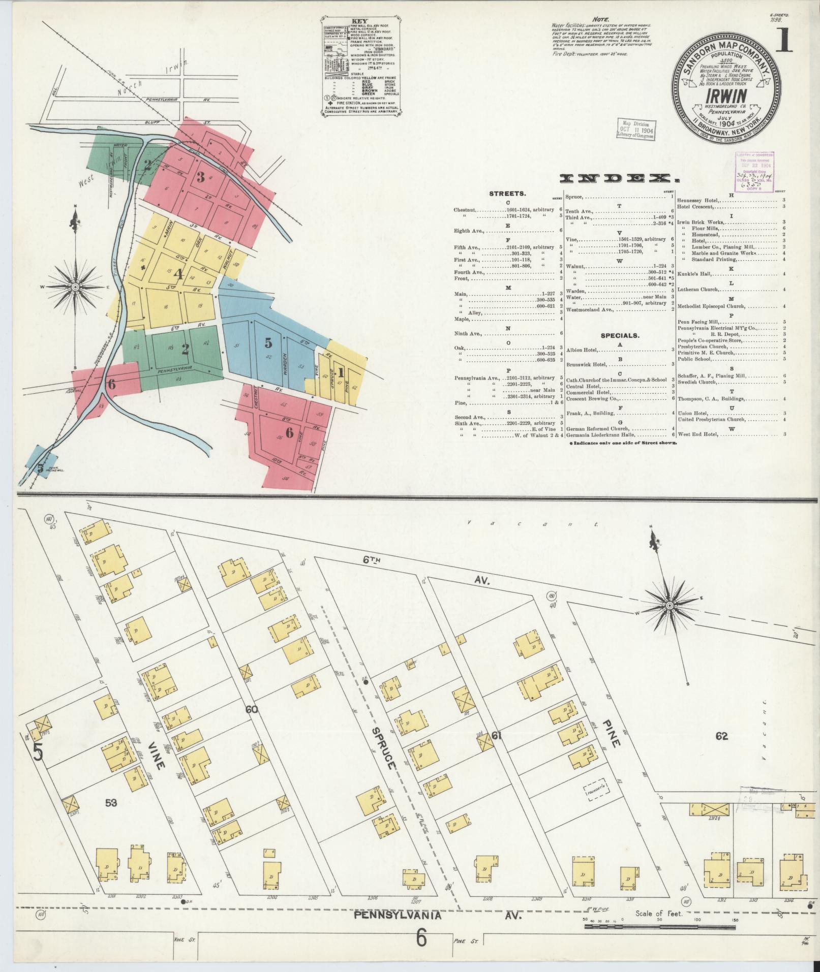 Sanborn Fire Insurance Map from Irwin, Westmoreland County, Pennsylvania. (1904) – Historic Sanborn Fire Insurance Map Print