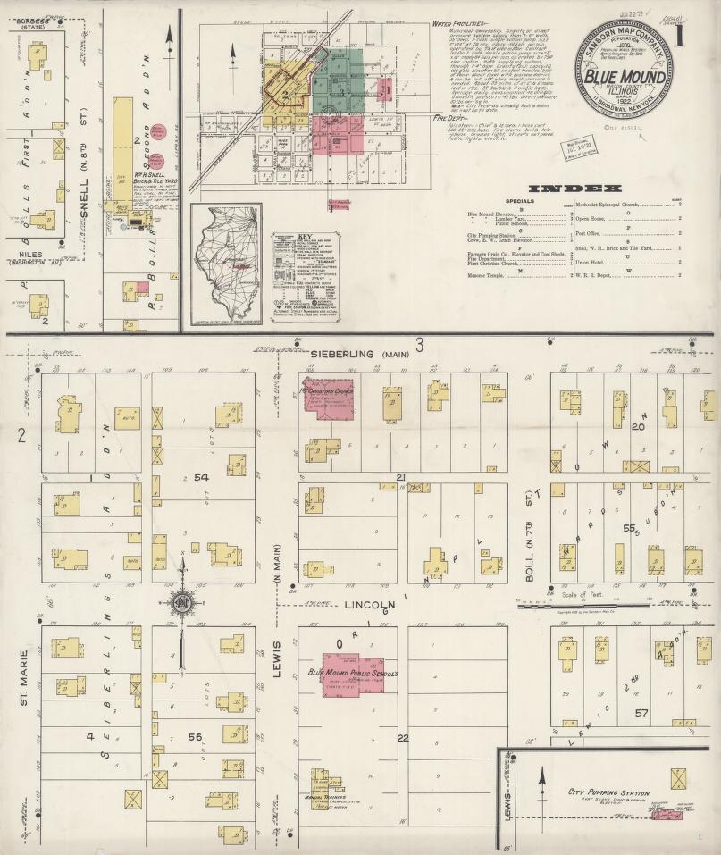 Sanborn Fire Insurance Map from Blue Mound, Macon County, Illinois. (1922) – Map View