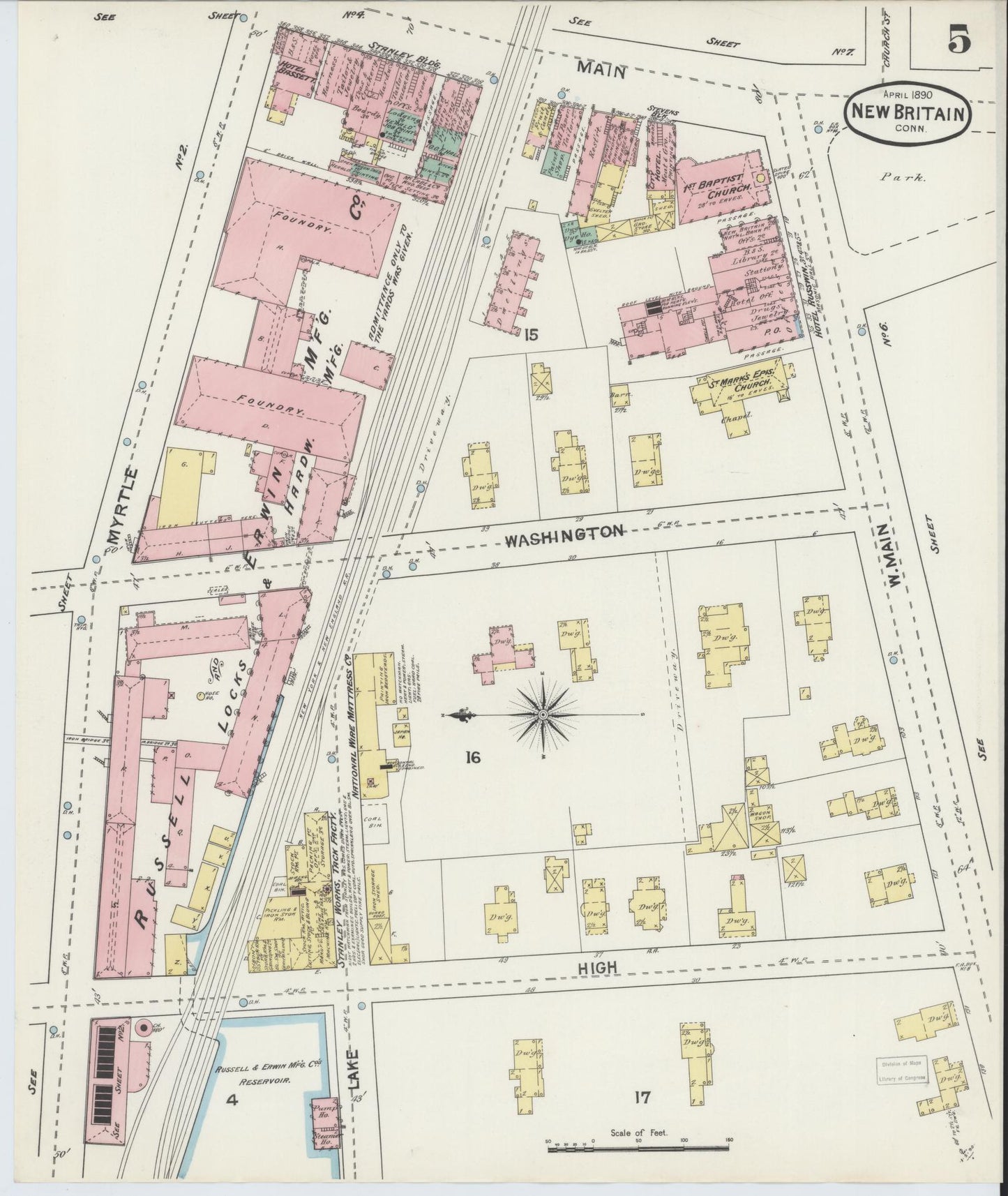 Sanborn Fire Insurance Map from New Britain, Hartford County, Connecticut (1890), Sheet #0005 - Complete Map Set gallery image, historic Sanborn map, vintage wall art, Connecticut Connecticut
