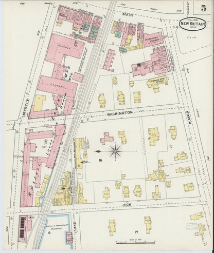 Sanborn Fire Insurance Map from New Britain, Hartford County, Connecticut (1890), Sheet #0005 - Complete Map Set gallery image, historic Sanborn map, vintage wall art, Connecticut Connecticut