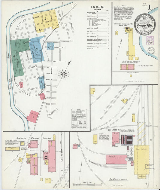 Sanborn Fire Insurance Map from Covington, Independent Cities, Virginia (1902), Sheet #0001 - Complete Map Set gallery image, historic Sanborn map, vintage wall art, Virginia Virginia