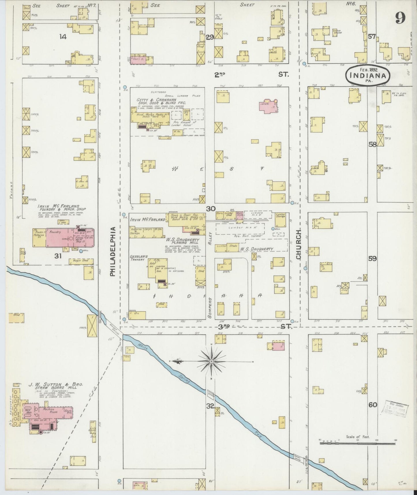 Sanborn Fire Insurance Map from Indiana, Indiana County, Pennsylvania (1892), Sheet #0009 - Historic Sanborn Fire Insurance Map Print, vintage old map wall art, antique decor, genealogy gift, Pennsylvania Pennsylvania map