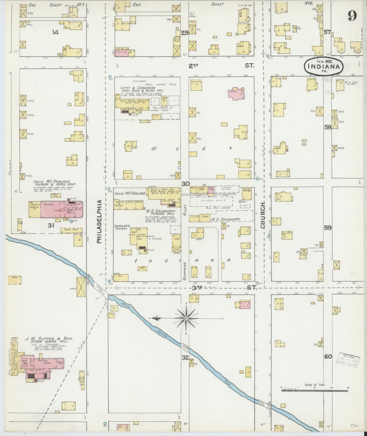 Sanborn Fire Insurance Map from Indiana, Indiana County, Pennsylvania (1892), Sheet #0009 - Historic Sanborn Fire Insurance Map Print, vintage old map wall art, antique decor, genealogy gift, Pennsylvania Pennsylvania map