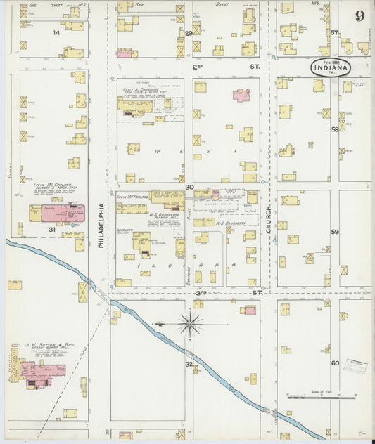 Sanborn Fire Insurance Map from Indiana, Indiana County, Pennsylvania (1892), Sheet #0009 - Historic Sanborn Fire Insurance Map Print, vintage old map wall art, antique decor, genealogy gift, Pennsylvania Pennsylvania map