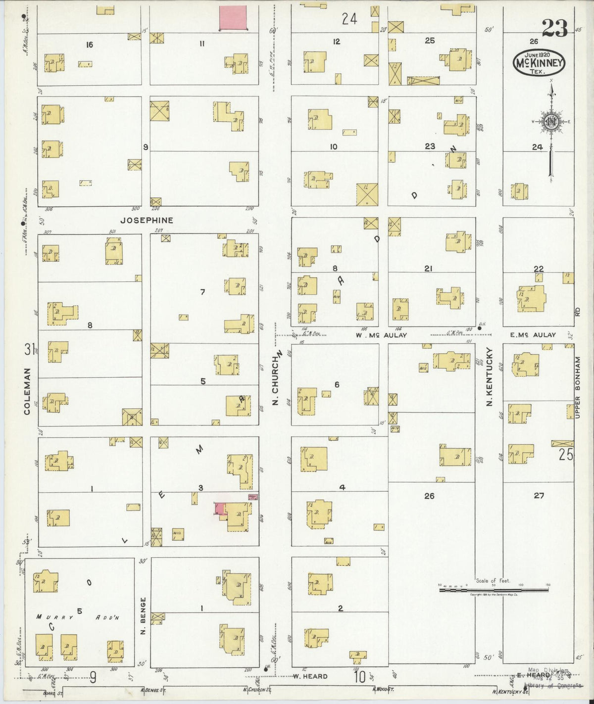 Sanborn Fire Insurance Map from McKinney, Collin County, Texas (1920), Sheet #0023 - Complete Map Set gallery image, historic Sanborn map, vintage wall art, Texas Texas