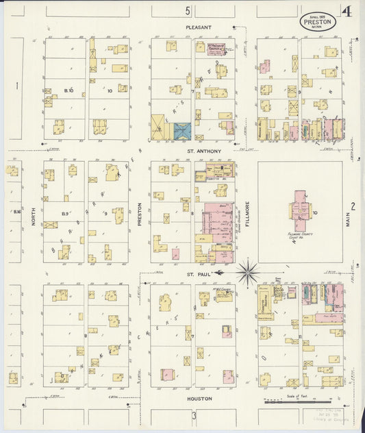 Sanborn Fire Insurance Map from Preston, Fillmore County, Minnesota (1909), Sheet #0004 - Historic Sanborn Fire Insurance Map Print, vintage old map wall art, antique decor, genealogy gift, Minnesota Minnesota map