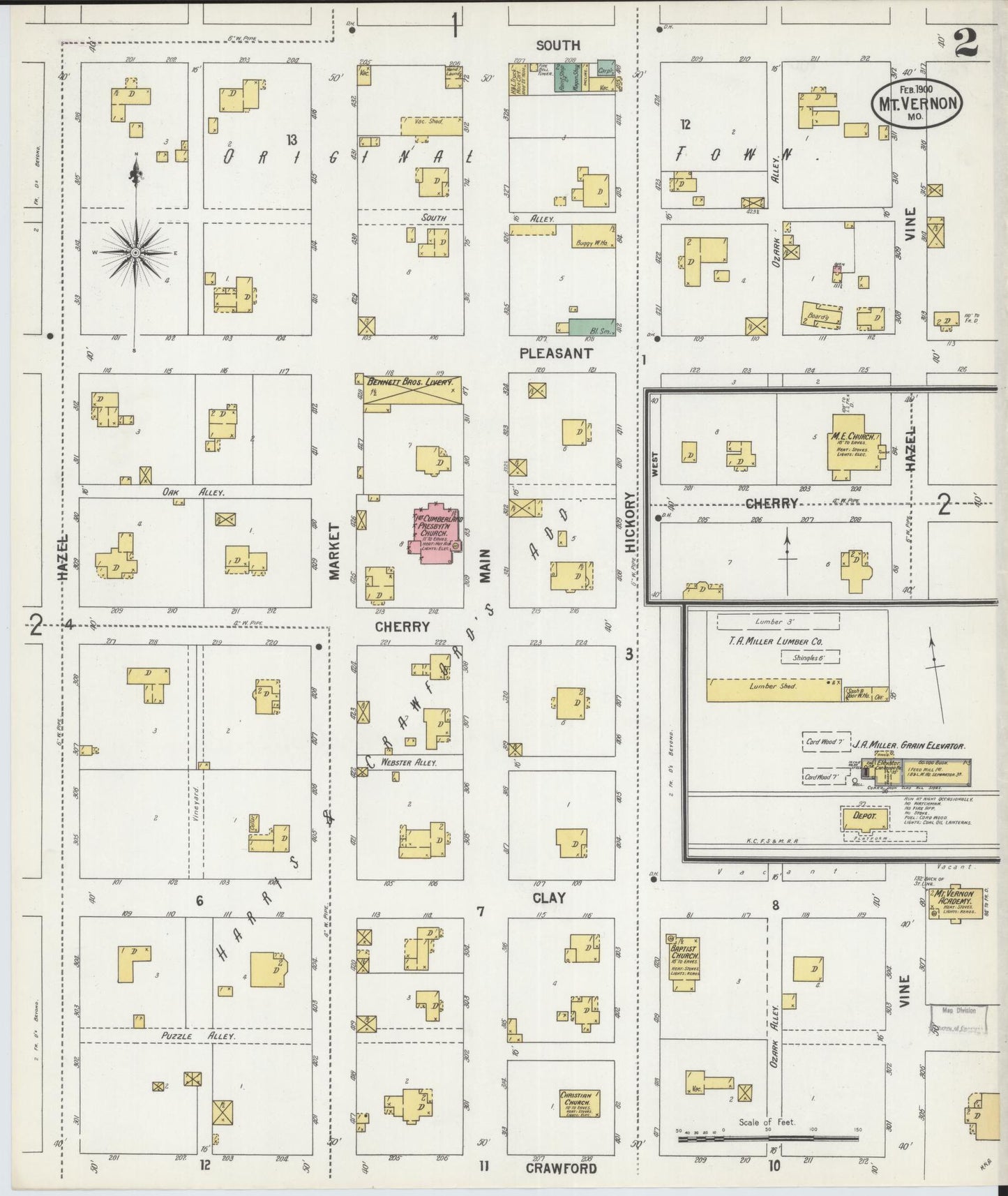 Sanborn Fire Insurance Map from Mount Vernon, Lawrence County, Missouri (1900), Sheet #0002 - Complete Map Set gallery image, historic Sanborn map, vintage wall art, Missouri Missouri