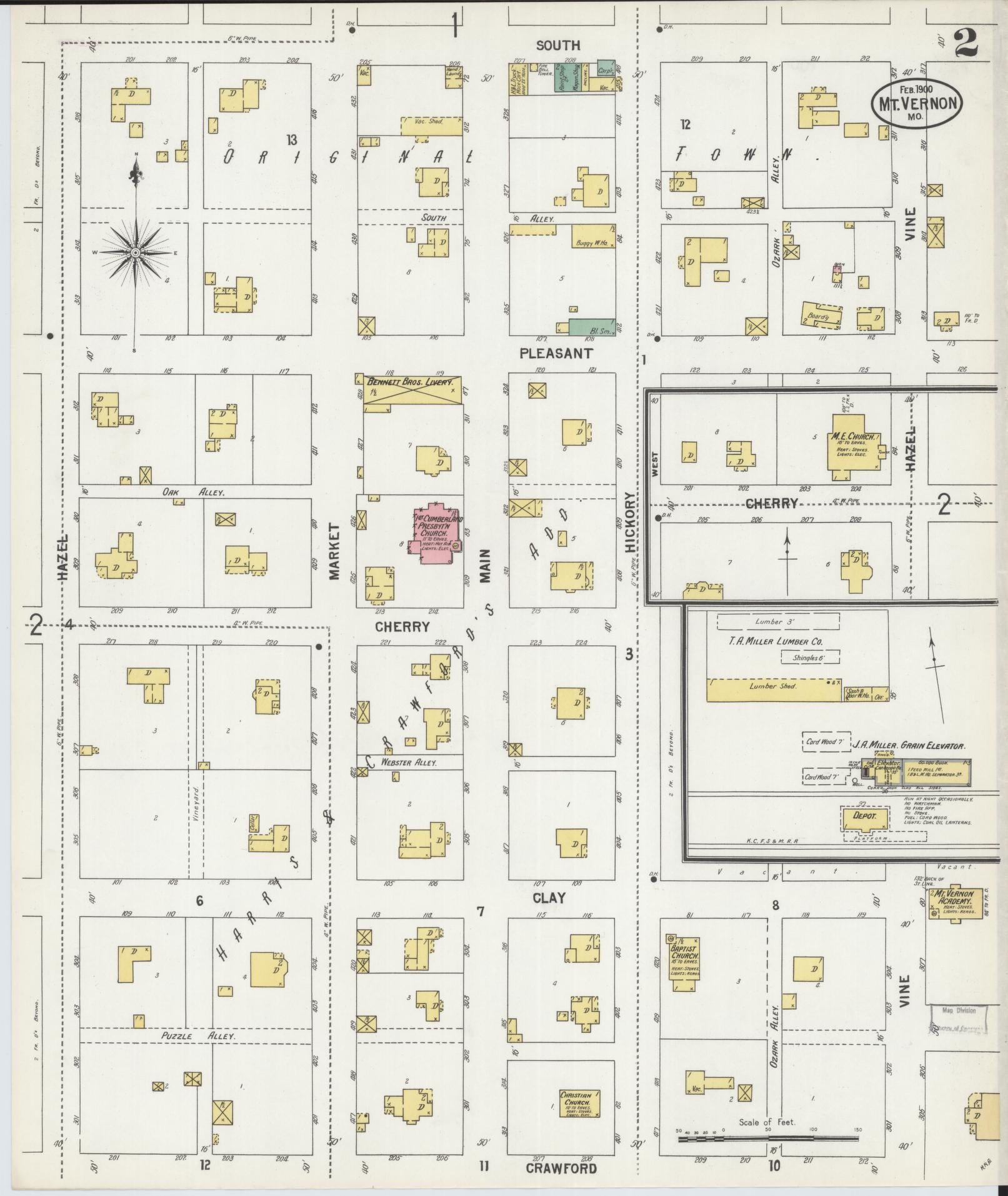 Sanborn Fire Insurance Map from Mount Vernon, Lawrence County, Missouri (1900), Sheet #0002 - Complete Map Set gallery image, historic Sanborn map, vintage wall art, Missouri Missouri