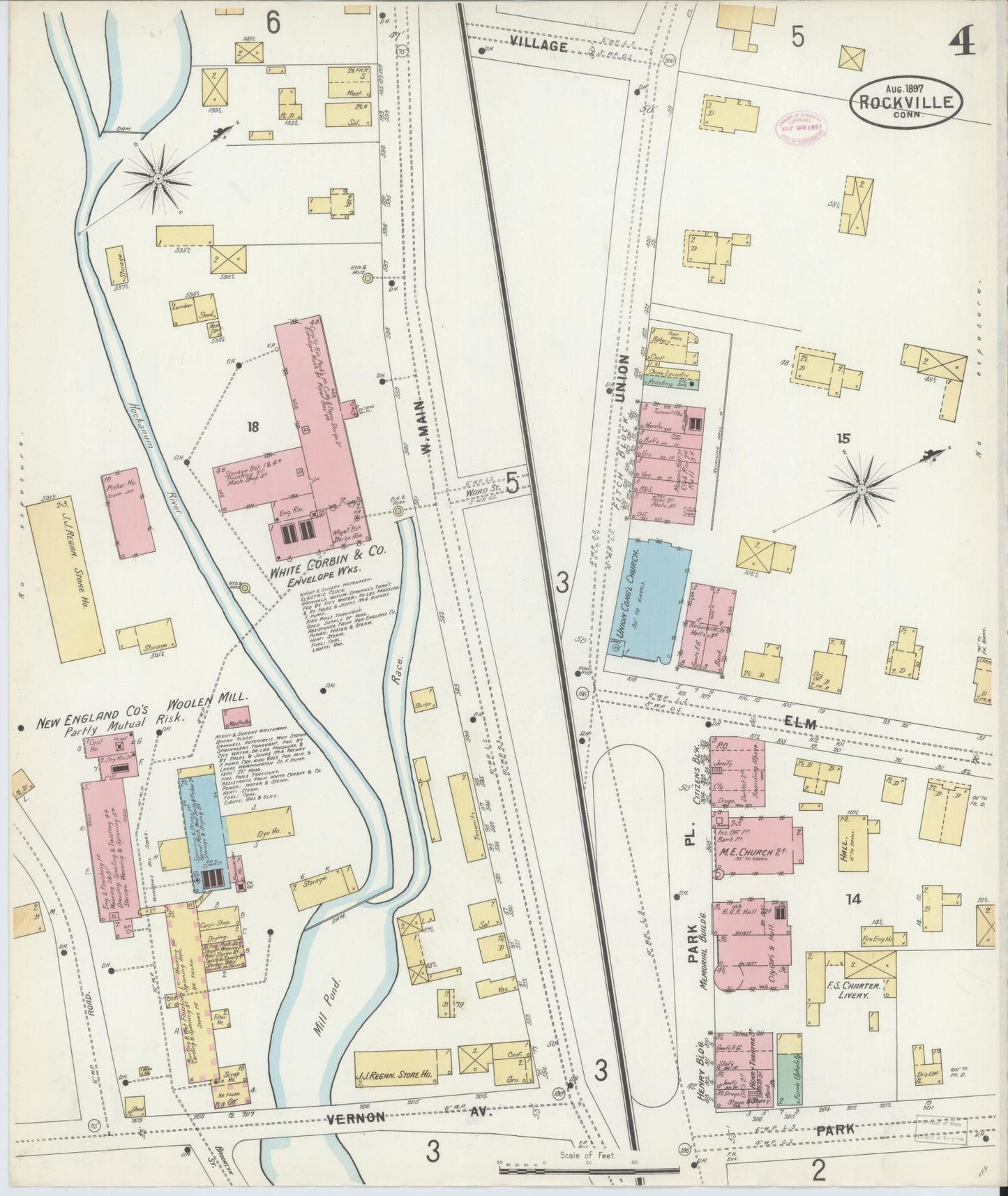Sanborn Fire Insurance Map from Rockville, Tolland County, Connecticut (1897), Sheet #0004 - Complete Map Set gallery image, historic Sanborn map, vintage wall art, Connecticut Connecticut