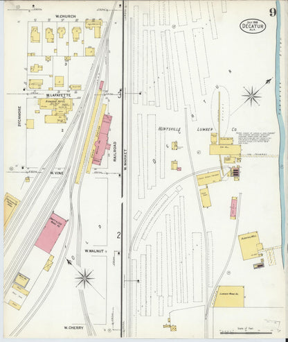 Sanborn Fire Insurance Map from Decatur, Morgan County, Alabama (1908), Sheet #0009 - Complete Map Set gallery image, historic Sanborn map, vintage wall art, Alabama Alabama