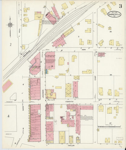 Sanborn Fire Insurance Map from Barnesville, Lamar County, Georgia (1913), Sheet #0003 - Complete Map Set gallery image, historic Sanborn map, vintage wall art, Georgia Georgia