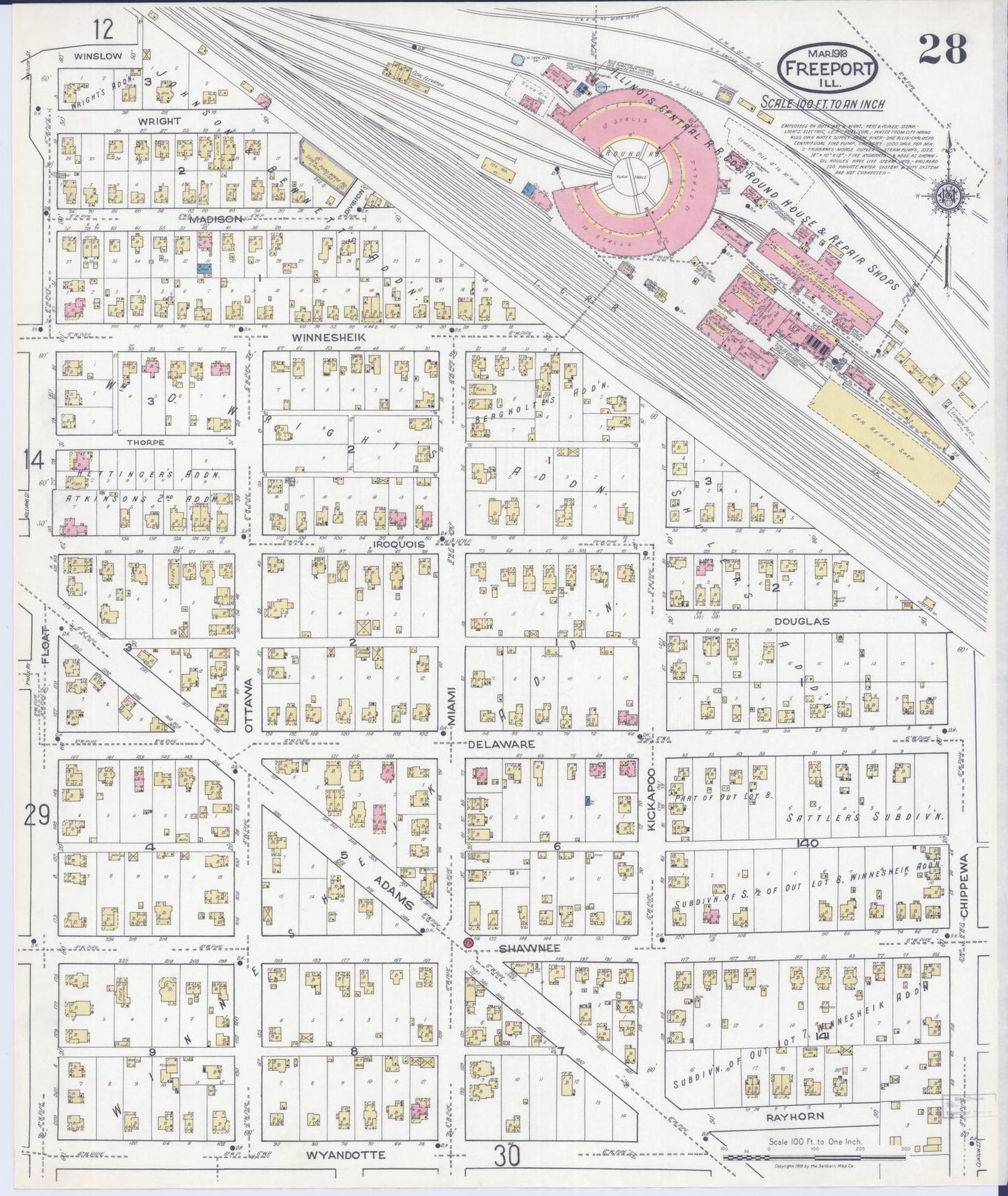 Sanborn Fire Insurance Map from Freeport, Stephenson County, Illinois (1918), Sheet #0028 - Complete Map Set gallery image, historic Sanborn map, vintage wall art, Illinois Illinois
