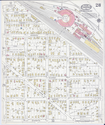 Sanborn Fire Insurance Map from Freeport, Stephenson County, Illinois (1918), Sheet #0028 - Complete Map Set gallery image, historic Sanborn map, vintage wall art, Illinois Illinois