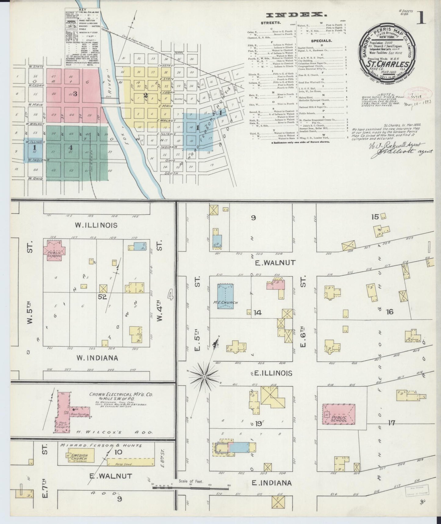 Sanborn Fire Insurance Map from Saint Charles, Kane County, Illinois (1893), Sheet #0001 - Complete Map Set gallery image, historic Sanborn map, vintage wall art, Illinois Illinois