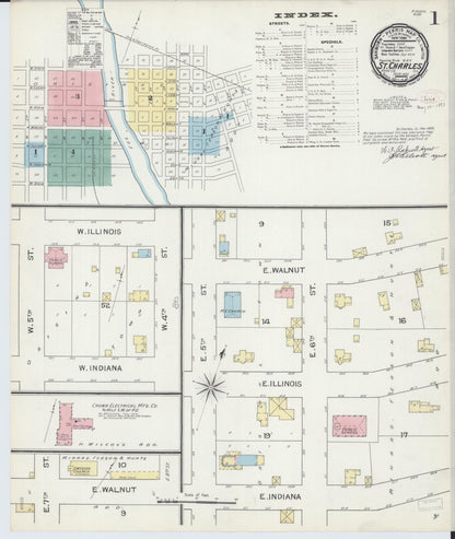 Sanborn Fire Insurance Map from Saint Charles, Kane County, Illinois (1893), Sheet #0001 - Complete Map Set gallery image, historic Sanborn map, vintage wall art, Illinois Illinois