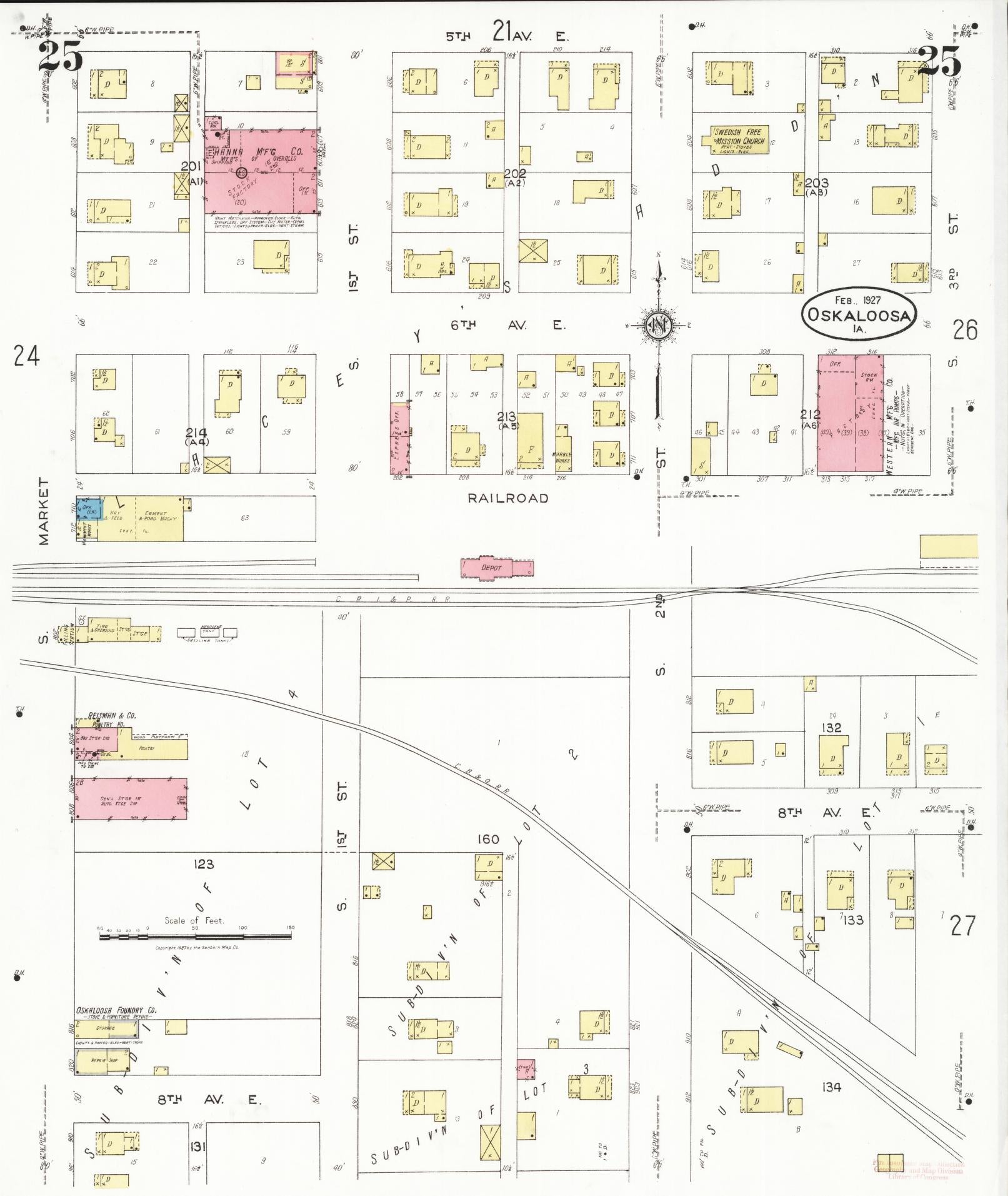 Sanborn Fire Insurance Map from Oskaloosa, Mahaska County, Iowa (1927), Sheet #0025 - Historic Sanborn Fire Insurance Map Print