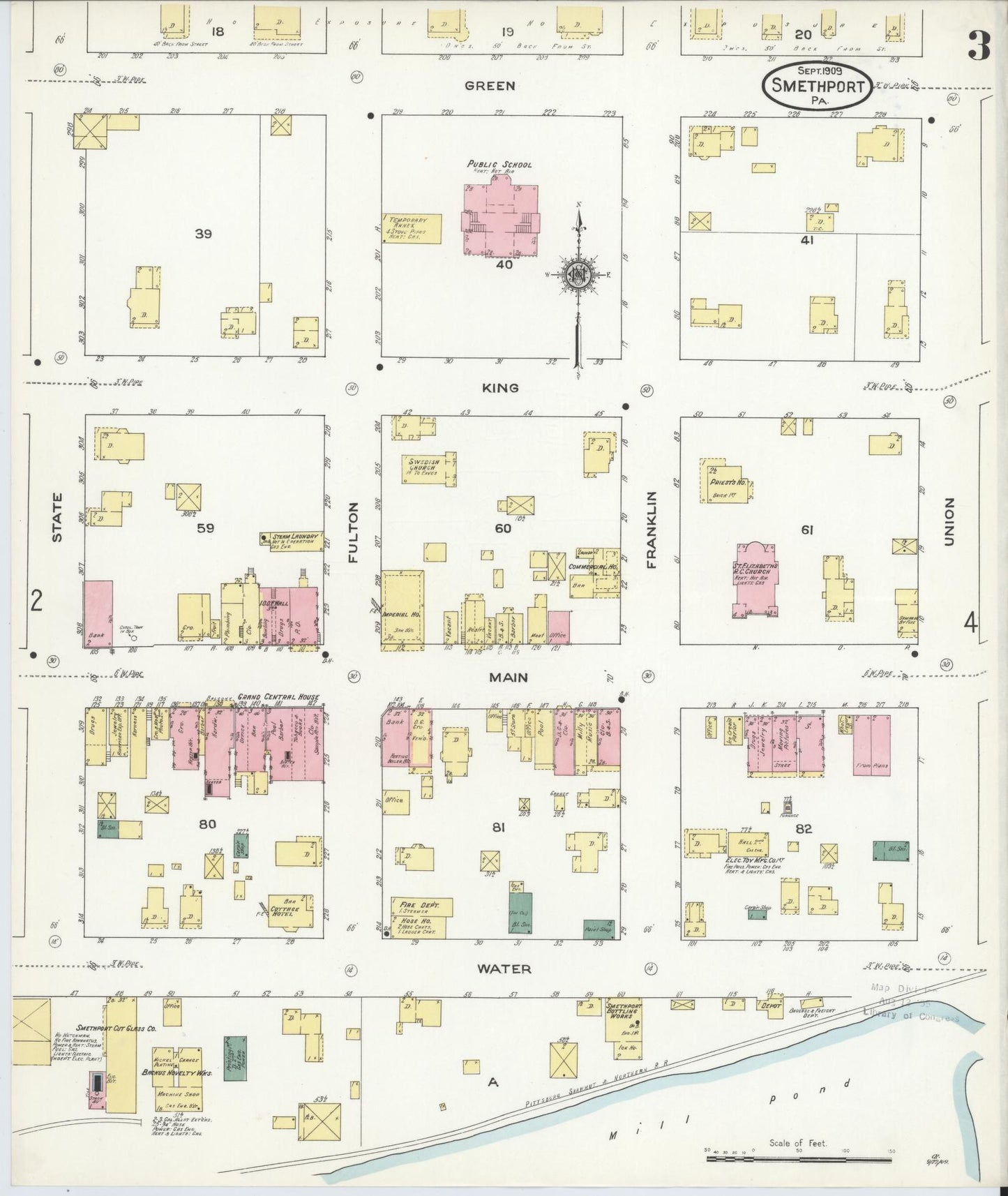 Sanborn Fire Insurance Map from Smethport, McKean County, Pennsylvania (1909), Sheet #0003 - Complete Map Set gallery image, historic Sanborn map, vintage wall art, Pennsylvania Pennsylvania