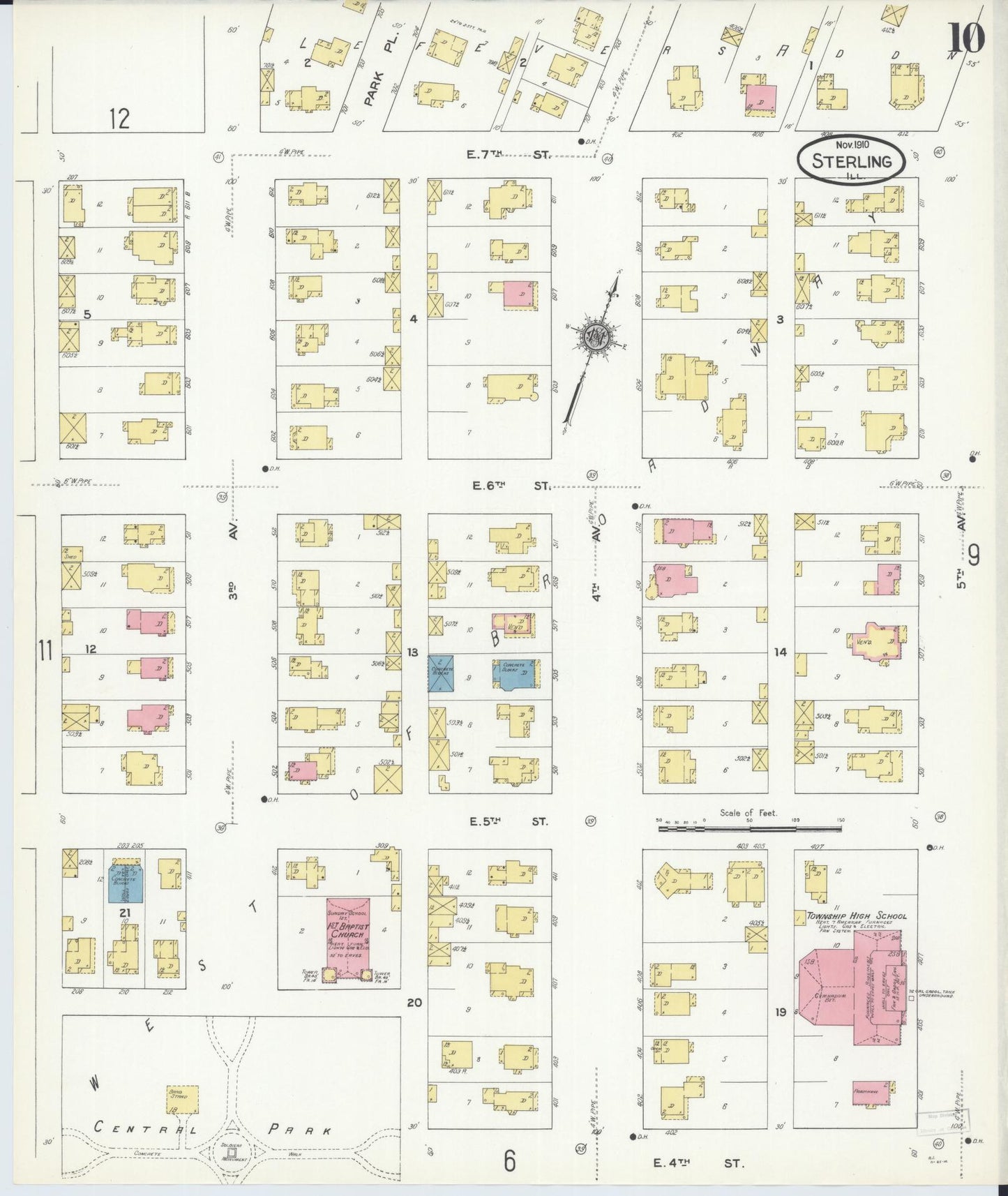 Sanborn Fire Insurance Map from Sterling, Whiteside County, Illinois (1910), Sheet #0010 - Complete Map Set gallery image, historic Sanborn map, vintage wall art, Illinois Illinois