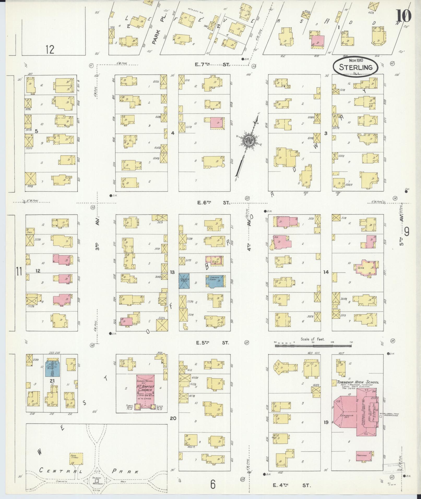 Sanborn Fire Insurance Map from Sterling, Whiteside County, Illinois (1910), Sheet #0010 - Complete Map Set gallery image, historic Sanborn map, vintage wall art, Illinois Illinois