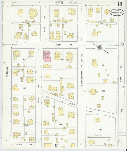 Sanborn Fire Insurance Map from Corsicana, Navarro County, Texas (1910), Sheet #0018 - Complete Map Set gallery image, historic Sanborn map, vintage wall art, Texas Texas