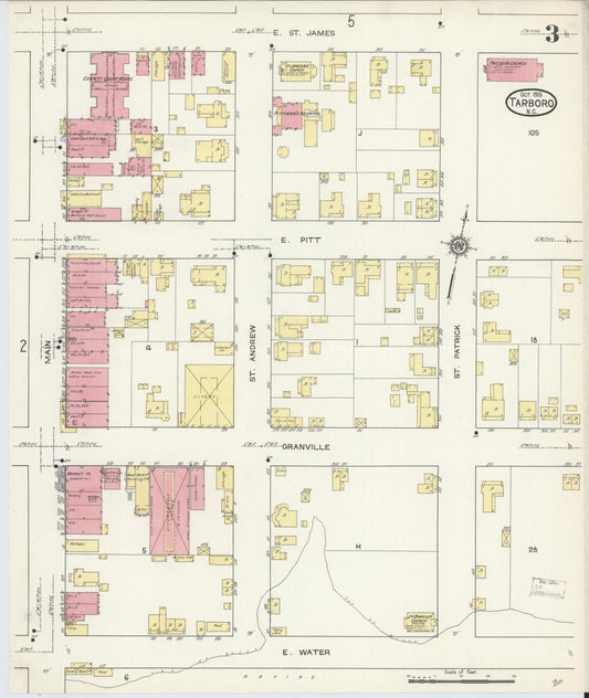 Sanborn Fire Insurance Map from Tarboro, Edgecombe County, North Carolina (1913), Sheet #0003 - Historic Sanborn Fire Insurance Map Print, vintage old map wall art, antique decor, genealogy gift, North Carolina North Carolina map