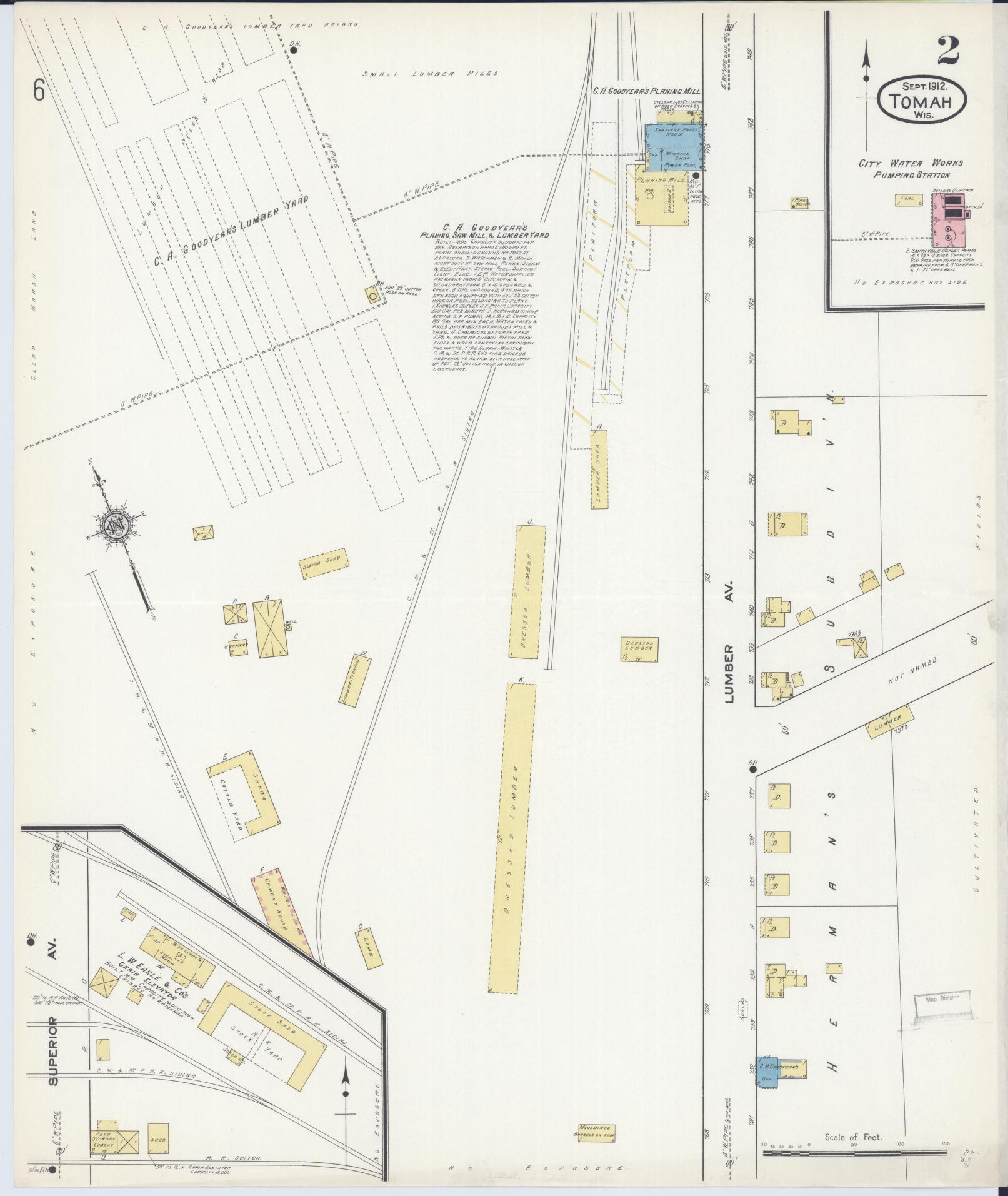 Sanborn Fire Insurance Map from Tomah, Monroe County, Wisconsin (1912), Sheet #0002 - Complete Map Set gallery image, historic Sanborn map, vintage wall art, Wisconsin Wisconsin