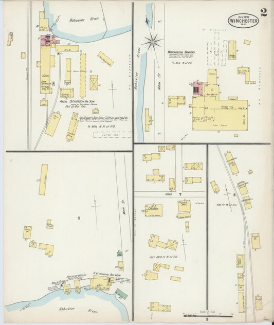 Sanborn Fire Insurance Map from Winchester, Cheshire County, New Hampshire (1897), Sheet #0002 - Historic Sanborn Fire Insurance Map Print, vintage old map wall art, antique decor, genealogy gift, New Hampshire New Hampshire map