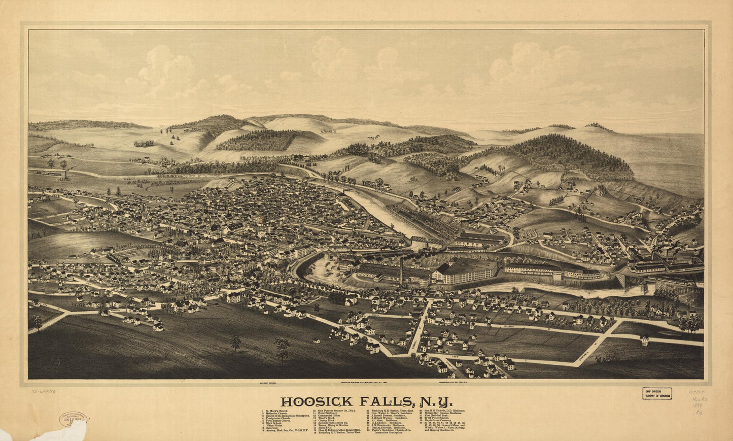 Hoosick Falls, N.Y. (1889) – Historic Bird’s-Eye View Panorama Print