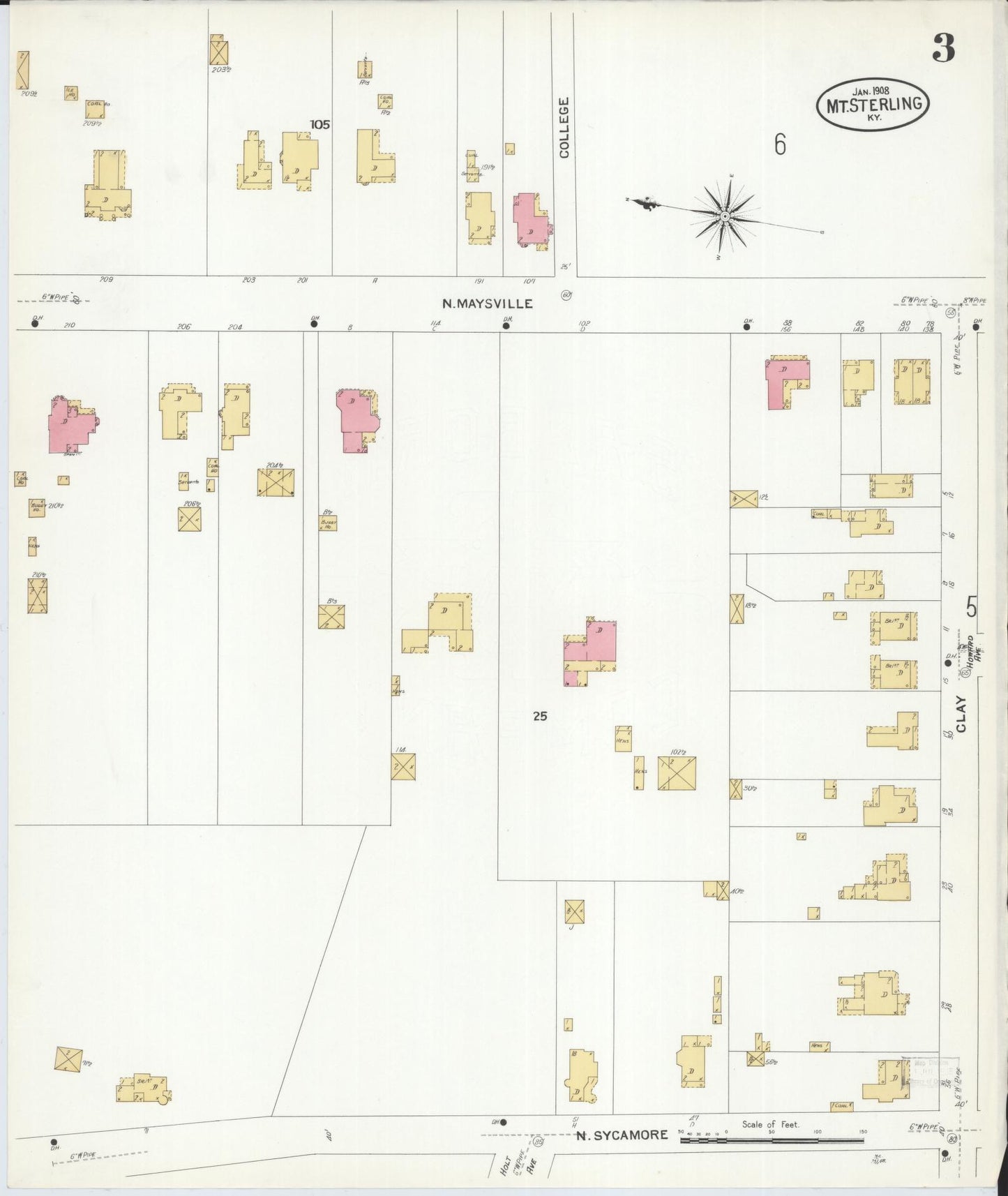 Sanborn Fire Insurance Map from Mount Sterling, Montgomery County, Kentucky (1908), Sheet #0003 - Complete Map Set gallery image, historic Sanborn map, vintage wall art, Kentucky Kentucky