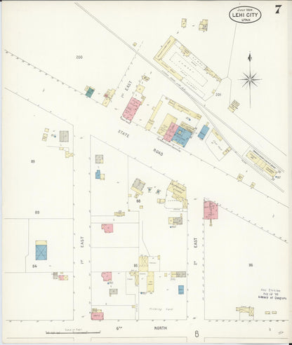 Sanborn Fire Insurance Map from Lehi, Utah County, Utah (1898), Sheet #0007 - Complete Map Set gallery image, historic Sanborn map, vintage wall art, Lehi Utah