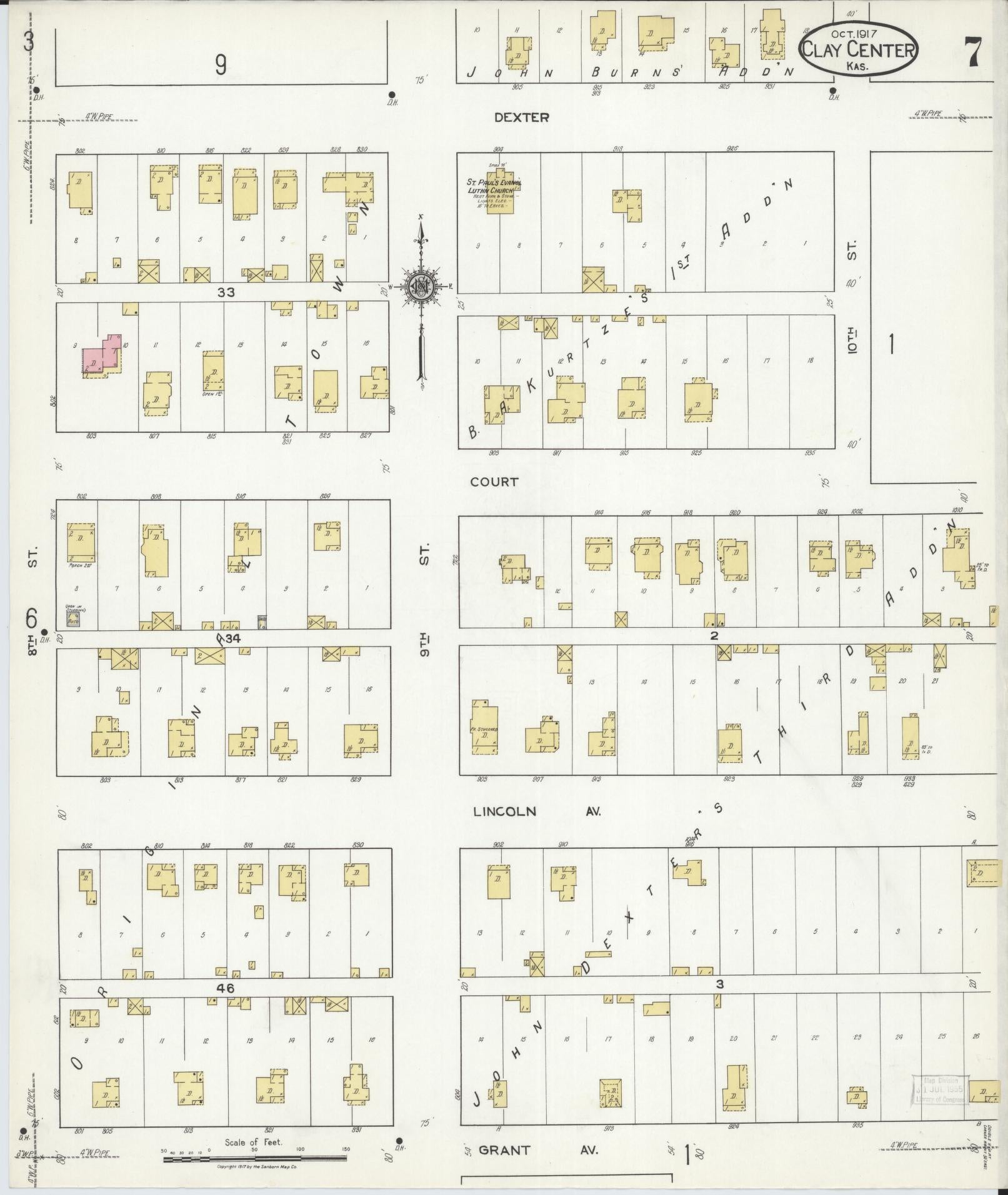 Sanborn Fire Insurance Map from Clay Center, Clay County, Kansas (1917), Sheet #0007 - Historic Sanborn Fire Insurance Map Print, vintage old map wall art, antique decor, genealogy gift, Kansas Kansas map