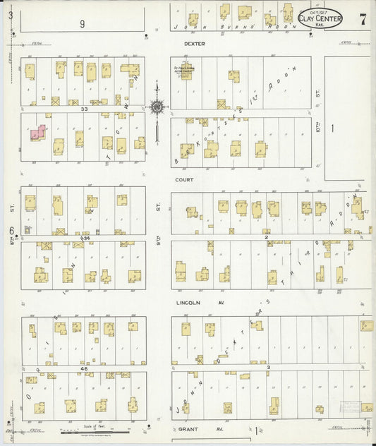 Sanborn Fire Insurance Map from Clay Center, Clay County, Kansas (1917), Sheet #0007 - Historic Sanborn Fire Insurance Map Print, vintage old map wall art, antique decor, genealogy gift, Kansas Kansas map