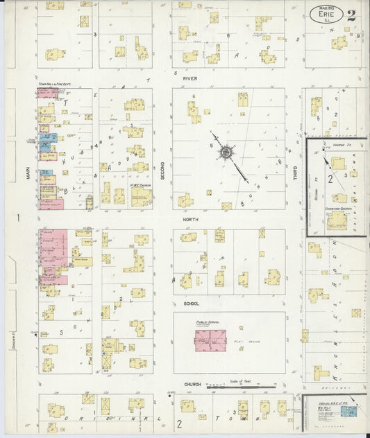 Sanborn Fire Insurance Map from Erie, Whiteside County, Illinois (1913), Sheet #0002 - Historic Sanborn Fire Insurance Map Print, vintage old map wall art, antique decor, genealogy gift, Illinois Illinois map