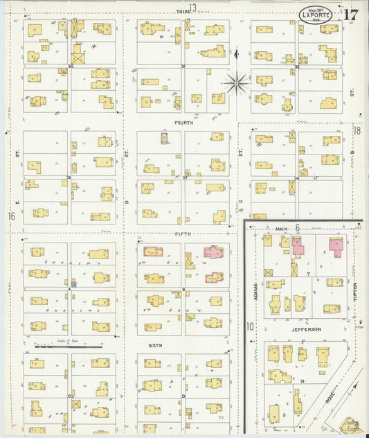 Sanborn Fire Insurance Map from La Porte, La Porte County, Indiana (1907), Sheet #0017 - Historic Sanborn Fire Insurance Map Print, vintage old map wall art, antique decor, genealogy gift, Indiana Indiana map