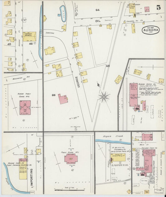 Sanborn Fire Insurance Map from Aurora, Dearborn County, Indiana (1892), Sheet #0005 - Historic Sanborn Fire Insurance Map Print, vintage old map wall art, antique decor, genealogy gift, Indiana Indiana map