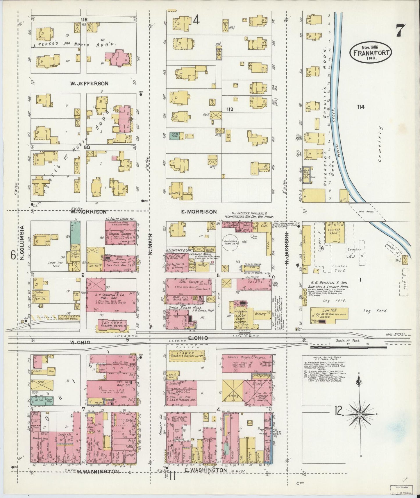 Sanborn Fire Insurance Map from Frankfort, Clinton County, Indiana (1906), Sheet #0007 - Complete Map Set gallery image, historic Sanborn map, vintage wall art, Indiana Indiana
