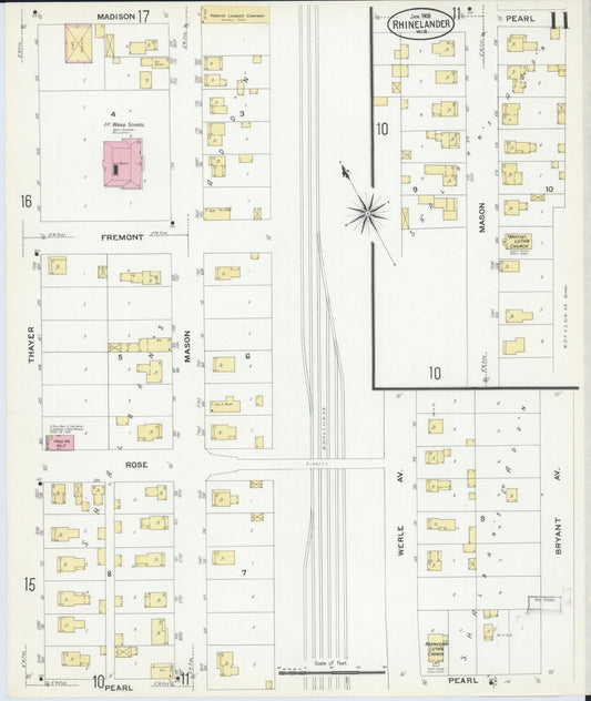 Sanborn Fire Insurance Map from Rhinelander, Oneida County, Wisconsin (1908), Sheet #0011 - Historic Sanborn Fire Insurance Map Print, vintage old map wall art, antique decor, genealogy gift, Wisconsin Wisconsin map