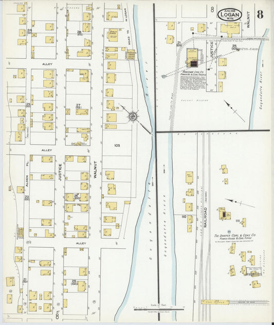 Sanborn Fire Insurance Map from Logan, Logan County, West Virginia (1918), Sheet #0008 - Historic Sanborn Fire Insurance Map Print, vintage old map wall art, antique decor, genealogy gift, West Virginia West Virginia map
